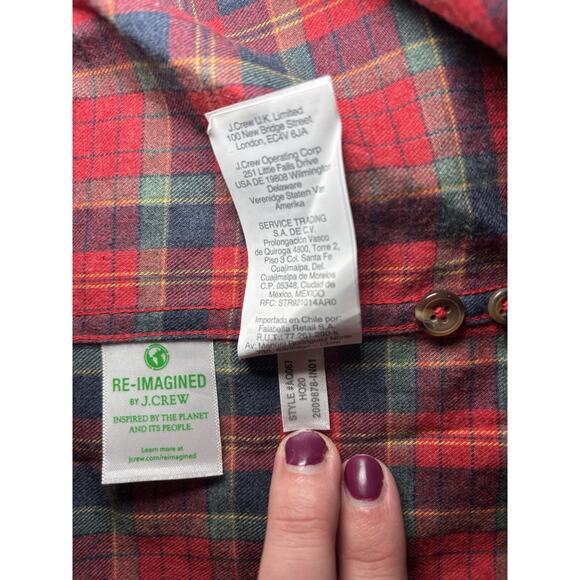 J. Crew 100% Cotton Brushed Twill Red Plaid Blouse Size Large - Picture 6 of 6